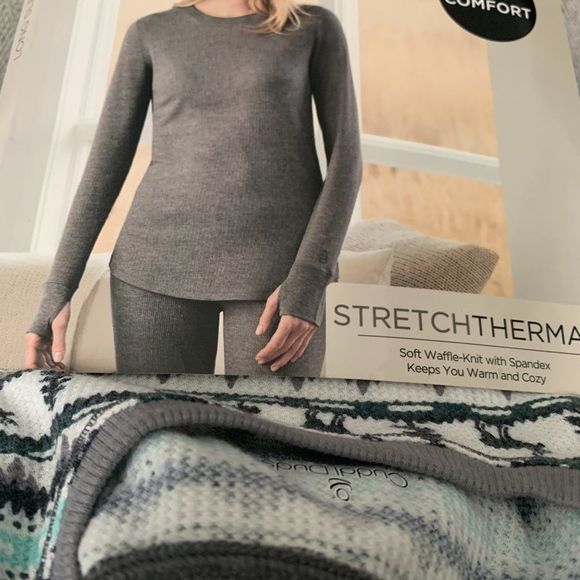 Cuddl Duds Tops - CUDDL DUDS Stretch Thermal Long Sleeve Crew Shirt Aqua Deer Stripe